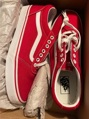Vans Red and White Canvas Low-Top Sneakers